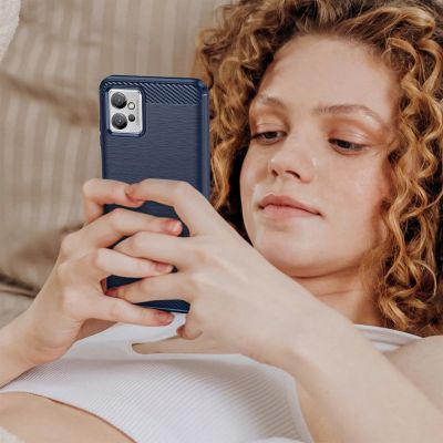 7. Carbon Case für Xiaomi Poco F4 5G flexible Silikon-Carbon-Hülle blau