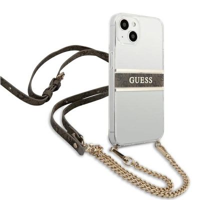 4. Guess GUHCP13SKC4GBGO iPhone 13 mini 5.4" Transparente Hardcase 4G Brown Strap Gold Chain
