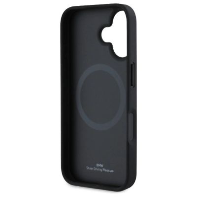 7. BMW Sign Leather Textured And Line MagSafe-Hülle für iPhone 16 – Schwarz