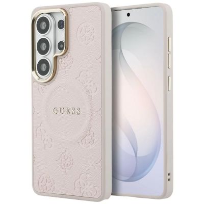Guess Saffiano Peony Embossed Ring MagSafe Hülle für Samsung Galaxy S26 Ultra - Rosa