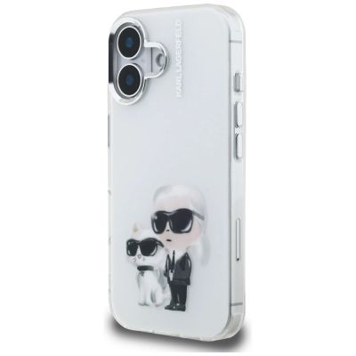2. Karl Lagerfeld IML Aquarelle Karl & Choupette & Logo iPhone 16 Hülle - Weiß