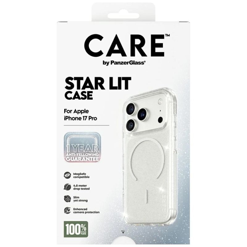 5. CARE by PanzerGlass Flagship Urban Explorer Case mit weißem MagSafe für iPhone 17 Pro – Klarer Glitzer