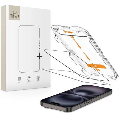 Tech-Protect Quick Set+ Panzerglas 2er-Pack für iPhone 15/16