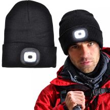 SCHWARZE MÜTZE MIT 4-LED-STIRNLAMPE 120 LM, 3 LEUCHTMODI, FÜR TOURISMUS