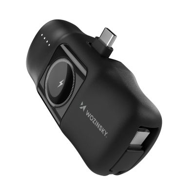 Wozinsky WF16-YCS 5000 mAh 15 W USB-C Mini-Powerbank mit integriertem USB-C-Kabel und Apple Watch Ladegerät – Schwarz