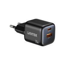 UNITEK 2X GAN Wandladegerät USB-C & USB-A 20W Schwarz