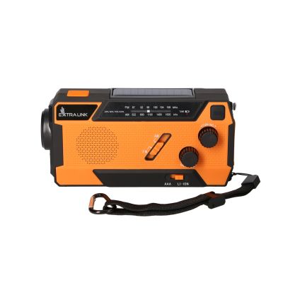 8. Extralink Solar-Notfallradio mit Kurbeldynamo-Powerbank (4000 mAh) und SOS-Taschenlampe SR-4000, tragbar, analog, Schwarz/Orange