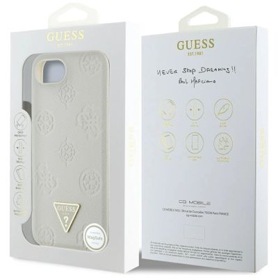 8. Guess Grained Hot Stamp Peony Triangle Logo MagSafe Hülle für iPhone 16e - Beige