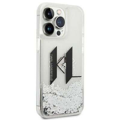 4. Karl Lagerfeld Liquid Glitter Big KL Hülle für iPhone 14 Pro - Silber