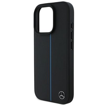 6. Mercedes MB Blue Line MagSafe Lederhülle für iPhone 16 Pro – Schwarz