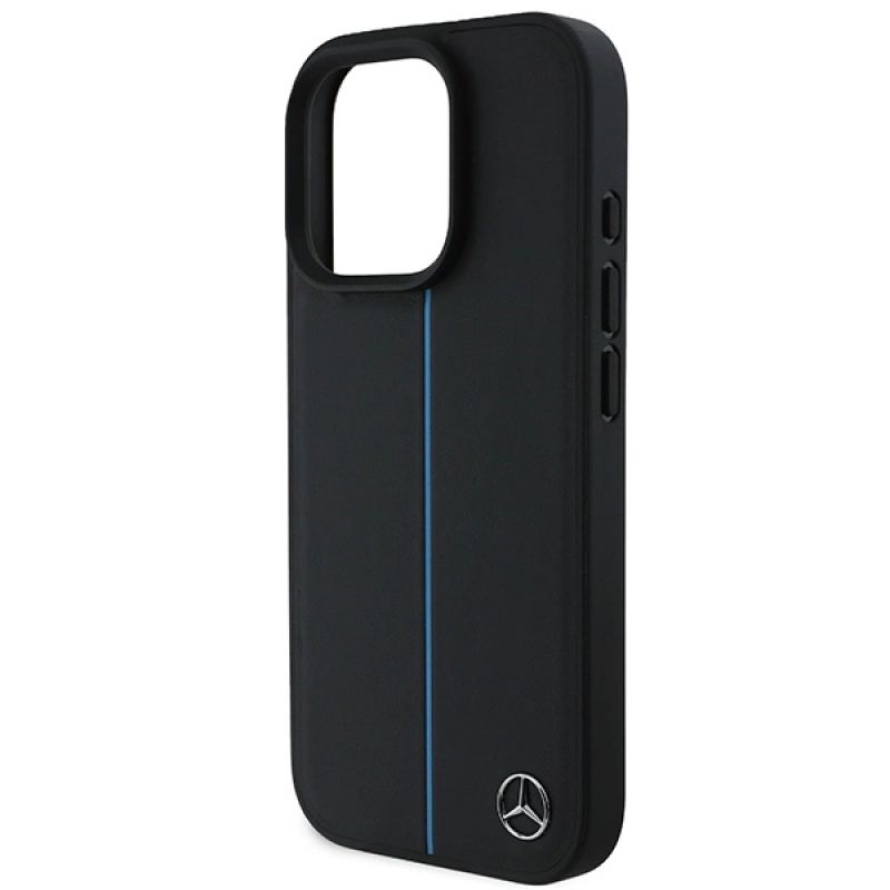 6. Mercedes MB Blue Line MagSafe Lederhülle für iPhone 16 Pro – Schwarz