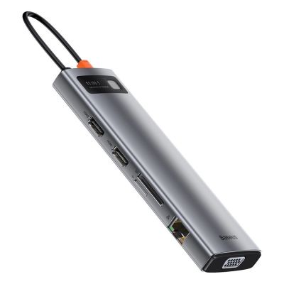 4. Baseus Metal Gleam 11in1 multifunktionaler USB Type C HUB - 3x USB 3.2 Gen 1 5Gbps / USB Type C PD 100W / 3,5 mm Miniklinke AUX / VGA Full HD 60Hz / 2x HDMI 4K 30Hz / TF- und SD-Kartenleser / RJ45 1Gbps grau (CAHUB -CT0G)