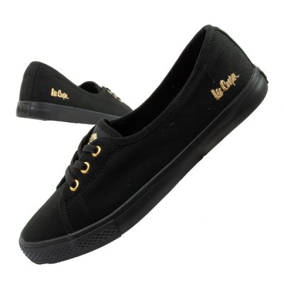 Lee Cooper Damenschuhe, sportliche schwarze Slip-On-Ballerinas