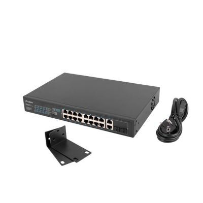 10. LANBERG Switch Rack 19" 16x 100MB PoE+/2x Combo Gigabit 250W Unmanaged RSFE-16P-2C-250