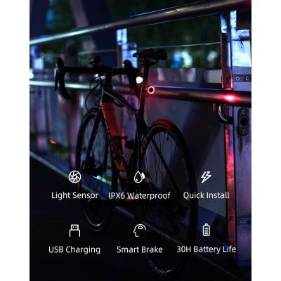 7. Rockbros Q3 Fahrrad-Rücklicht mit Smart Stop System - Schwarz