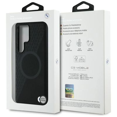 8. BMW Leder Halbstruktur MagSafe Hülle für Samsung Galaxy S25 Ultra - Schwarz
