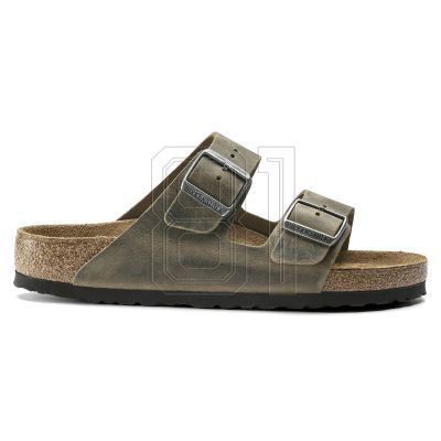 4. Birkenstock Arizona Soft Footbed Oiled Leather Narrow Faded Khaki Slides für schmale Füße (1019377)