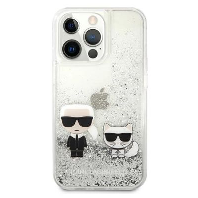 3. Karl Lagerfeld Liquid Glitter Karl&Choupette iPhone 13 Pro / 13 6.1" Hülle - Silber