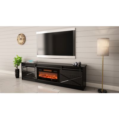 7. GRANERO TV-Schrank + Kamin 200x56,7x35 Schwarz/Schwarz-Kombination