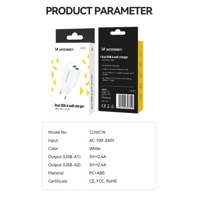 5. Wozinsky CUWCW 2.4A 2 x USB-A Wandladegerät - Weiß