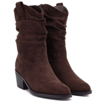 9. Damen-Ankle-Boots, Rüschen-Cowboystiefel, braun, Vinceza HX27-16536