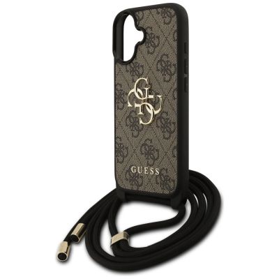 5. Guess 4G Big Logo Cord Strap Crossbody Case für iPhone 17 - Braun