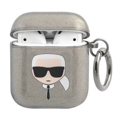 Karl Lagerfeld Glitzer Karl's Head Case für AirPods 1/2 - Schwarz
