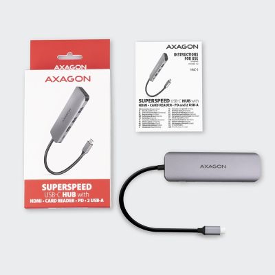 9. Axagon HMC-5 Dockingstation, kabelgebunden, USB 3.2 Gen 1 (3.1 Gen 1), Typ-C, Grau