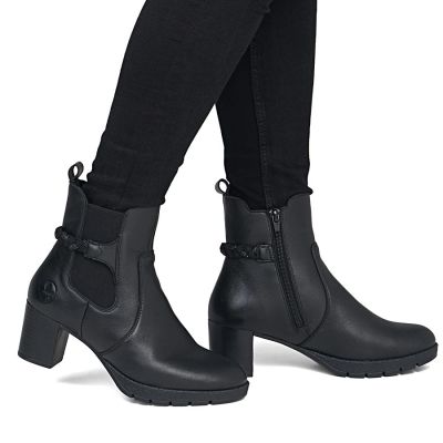12. Damen-Ankle-Boots aus Leder mit Absatz, gefüttert, schwarz, Rieker 77651-00
