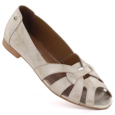 Damen-Ballerinas aus Leder, durchbrochen, bequem, goldfarben, Gino Fabiani OL28-1