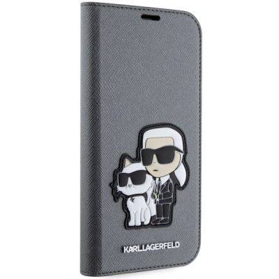 5. Karl Lagerfeld KLBKP14SSANKCPG iPhone 14 6.1" Bücherregal Silber/Silber Saffiano Karl & Choupette