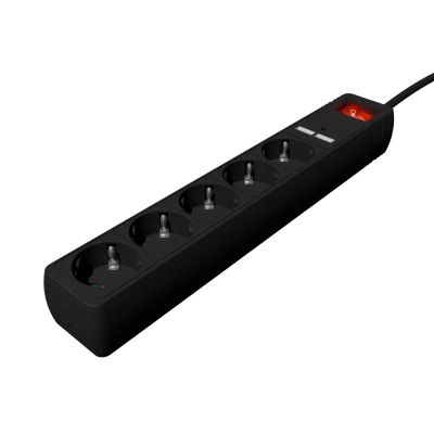 GEMBIRD Steckdosenleiste mit Überspannungsschutz, 5x SCHUKO + 2x USB, 1,5 m, Schwarz