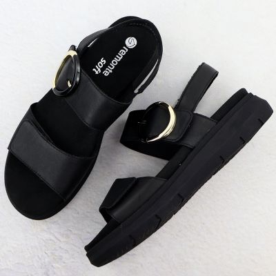 3. Schwarze Keilsandalen aus Leder für Damen, Remonte D2K50-00