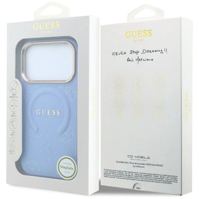 8. Guess Saffiano Peony & Ring MagSafe Hülle für iPhone 17 Pro Max / 18 Pro Max - Hellblau