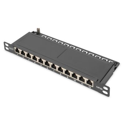 Digitus Patchpanel CAT 6A Slim, geschirmt, 12-Port, 0,5 HE, 10", Schwarz
