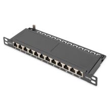 Digitus Patchpanel CAT 6A Slim, geschirmt, 12-Port, 0,5 HE, 10", Schwarz