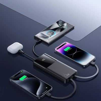 10. Joyroom JR-PBF19 22,5 W 10000 mAh Powerbank mit zwei integrierten Kabeln – Schwarz