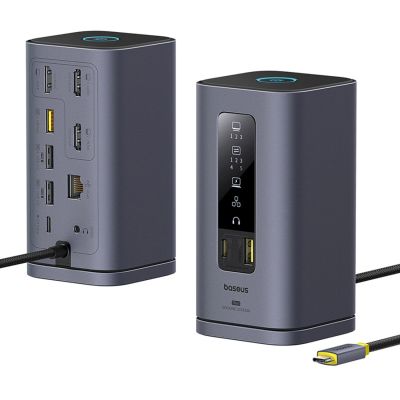 4. Baseus Spacemate Hub USB-C 11-in-1 Dockingstation mit 3x HDMI 4K 60Hz + 2x USB-A (10 Gbit/s) + 1x USB-C (10 Gbit/s) + RJ45 + 2x USB-A (480 Mbit/s) + 1x USB-C (PD) + 1x 3,5-mm-Klinkenbuchse – Grau
