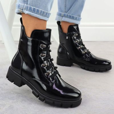 11. Damen-Lackleder-Winterboots im Worker-Stil, schwarz, M.Daszyński MR23123
