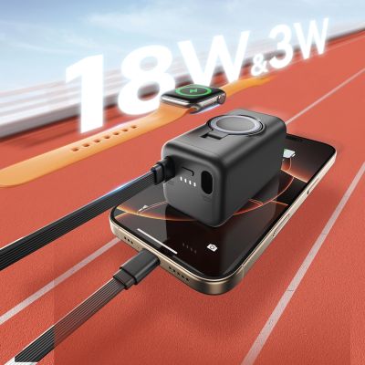 4. Joyroom JR-W13 5000 mAh Wireless Power Bank für Apple Watch + USB-C und Lightning – Schwarz