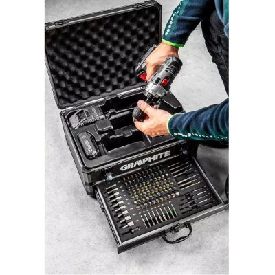 9. Graphite Energy+ Set im Aluminiumkoffer: Akku-Bohrschrauber mit abnehmbarem Griff, 2 x 2,0-Ah-Akkus, Ladegerät und 109 Zubehörteile