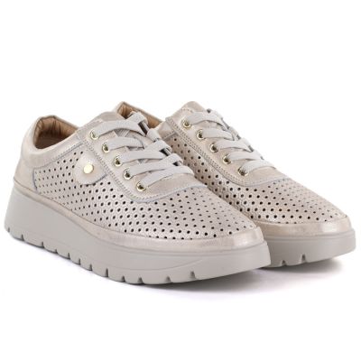 4. Damen-Lederschuhe mit durchbrochenem Muster, Gold, Vinceza 79629