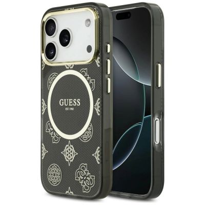 Guess IML Peony Dot MagSafe Hülle für iPhone 17 Pro - Schwarz