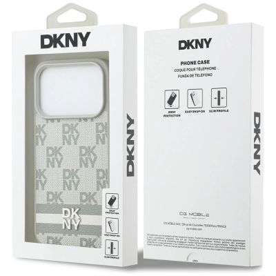 8. DKNY iPhone 17 Pro Hülle mit Karomuster und Streifen – Beige