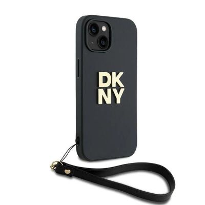3. DKNY Wrist Strap Stock Logo Hülle für iPhone 15 / 14 / 13 – Schwarz
