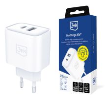 3mk DualCharge 20W PD3.0 QC 3.0 PPS USB 1A1C Wandladegerät – Weiß