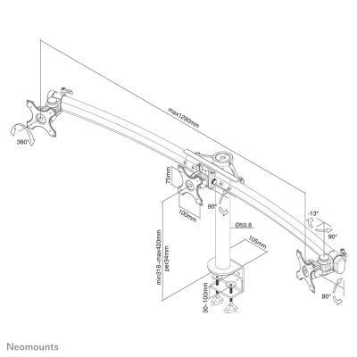 8. Neomounts FPMA-D700D3 Monitorhalterung/Ständer 68,6 cm (27") Schreibtisch Schwarz
