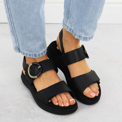 7. Schwarze Keilsandalen aus Leder für Damen, Remonte D2K50-00