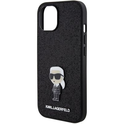 6. Karl Lagerfeld Fixed Glitter Ikonik Logo Metal Pin Hülle für iPhone 15 – Schwarz