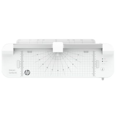 9. HP ONELAM COMBO A3 Laminiergerät, Kalt-/Heißlaminierung, integrierter Trimmer, Eckenrunder, Geschwindigkeit 40 cm/min + 15 Laminierfolien: 3 x A4, 4 x A5, 4 x A6, 4 x B-Card, weiß